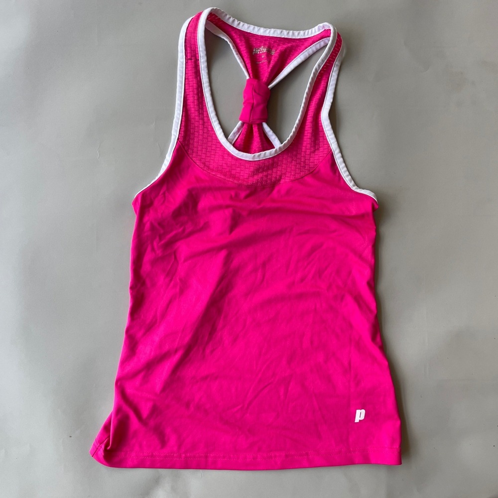 Prince Womens Hot Pink Racerback Tennis Tank Top Knot Back Athletic Gym Shirt S